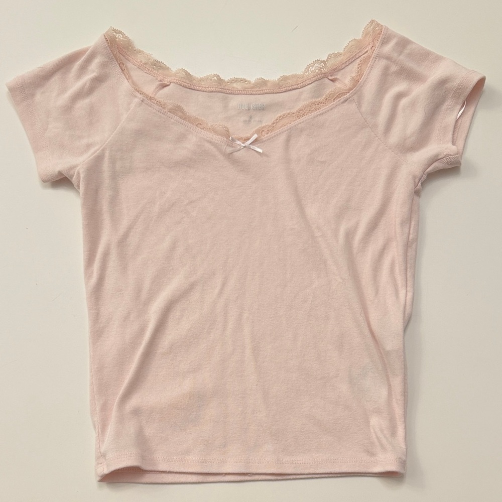 Hollister Pink Lace-Trim Short Sleeve Tee